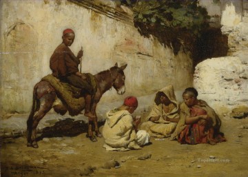 NIÑOS ÁRABES JUGANDO A LAS TARJETAS Frederick Arthur Bridgman Árabe Pinturas al óleo